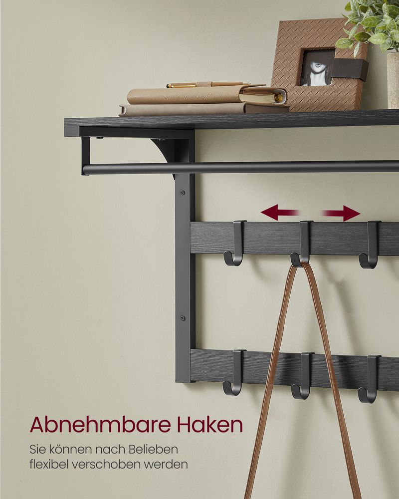 Wandkapstok – Industrieel Design – Met Legplank, Kledingstang en 10 Haken – Ruimtebesparend Wandrek