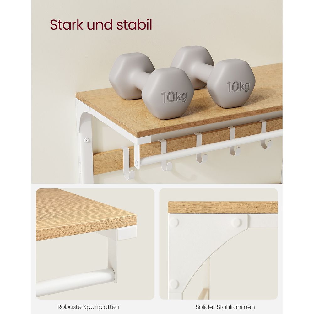 Wandkapstok – Industrieel Design – Met Legplank, Kledingstang en 10 Haken – Ruimtebesparend Wandrek