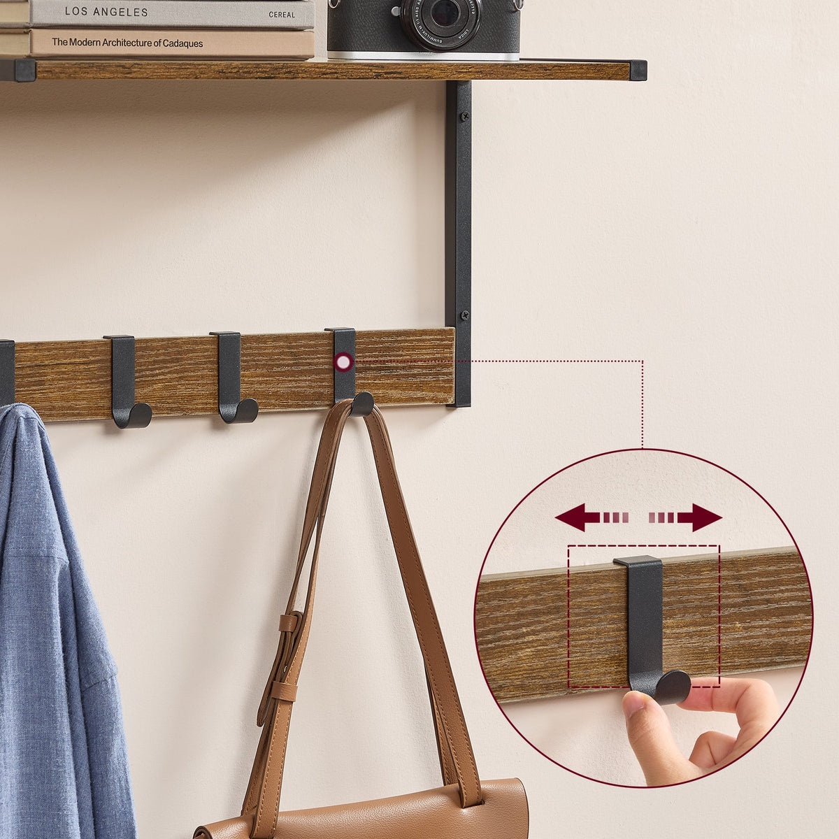 Set van 2 Wandplanken – Zwevende Planken – 24 cm diep – Met Haakjes – Voor Woonkamer, Keuken, Badkamer of Slaapkamer – Totale Draagvermogen 35 kg