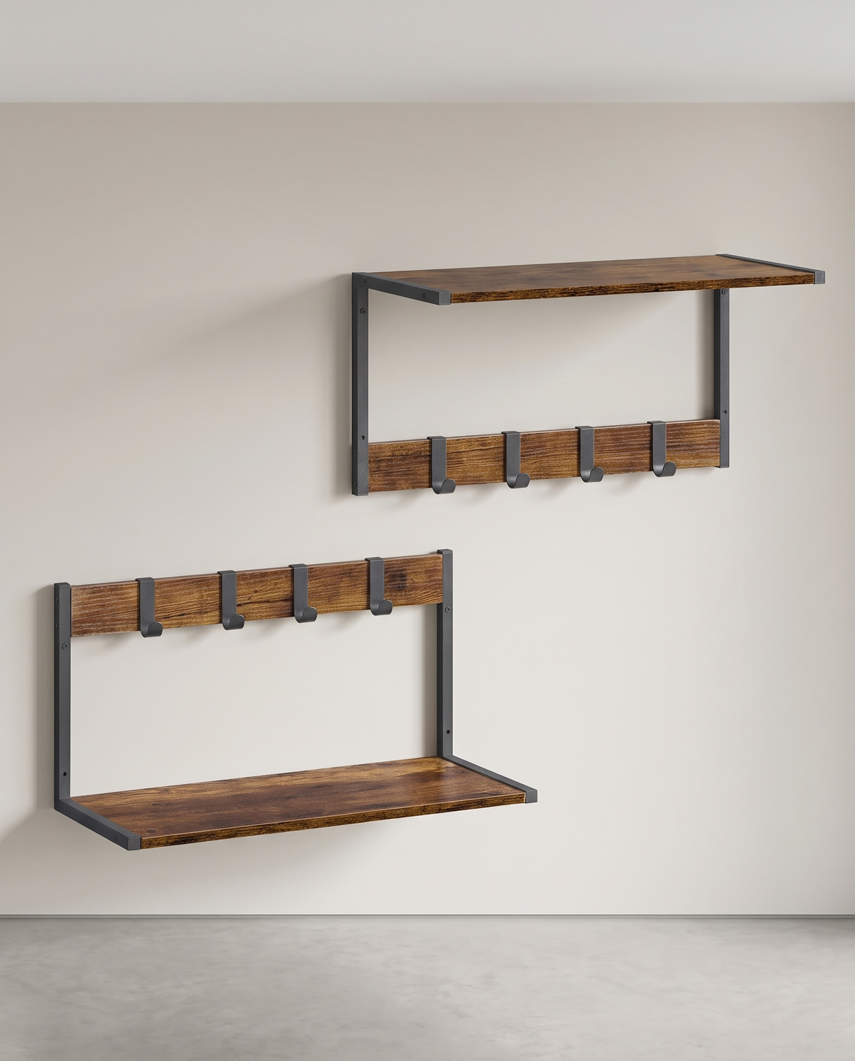 Set van 2 Wandplanken – Zwevende Planken – 24 cm diep – Met Haakjes – Voor Woonkamer, Keuken, Badkamer of Slaapkamer – Totale Draagvermogen 35 kg