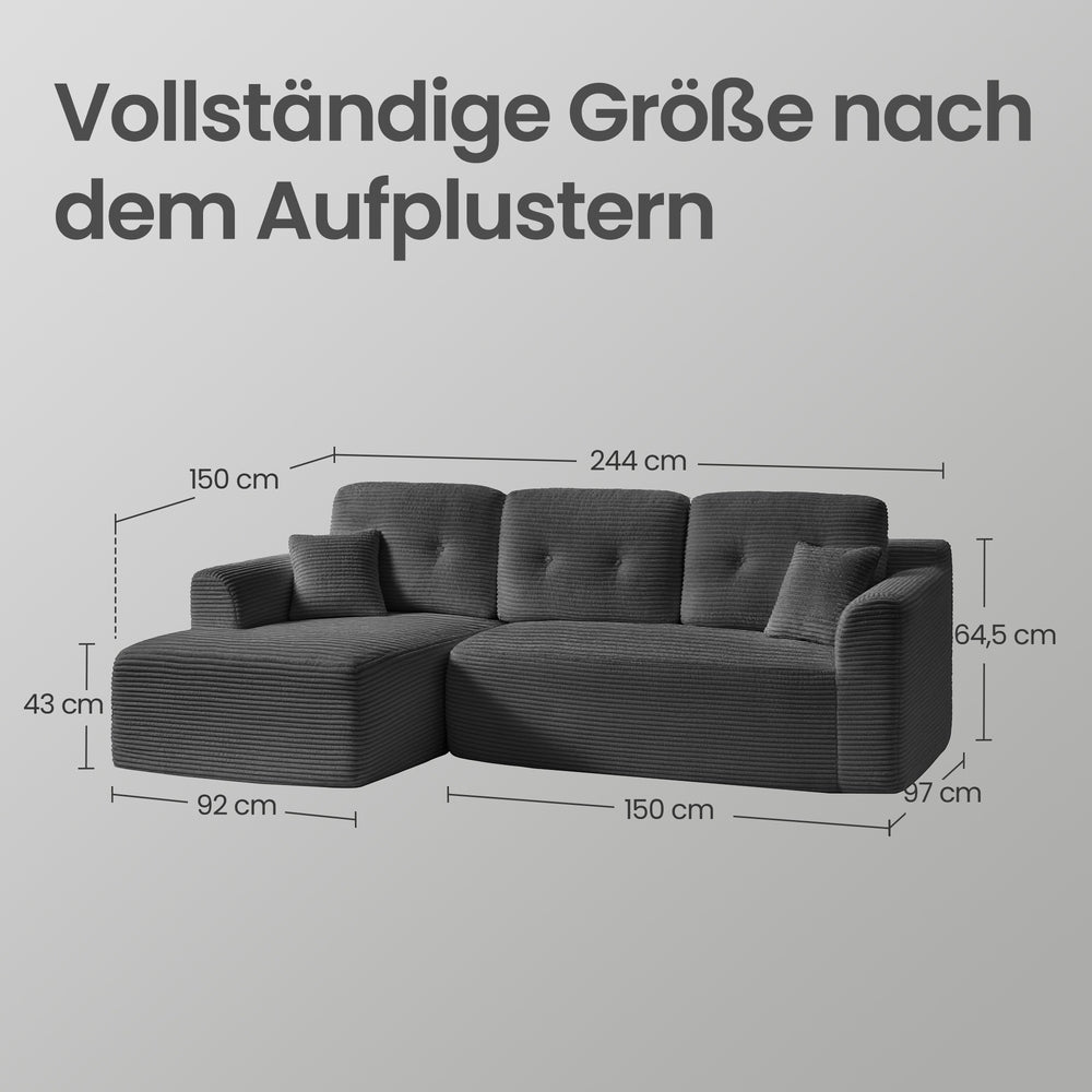 Modulaire Hoekbank Met Chaise Longue – Slaapbank – Cord Stof – Geen Montage Nodig – Links of Rechts