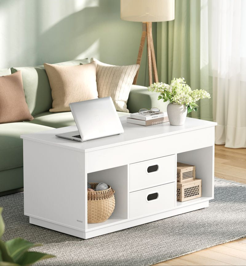 Salontafel met Lift-Top – Moderne Koffietafel met Verstelbaar Tafelblad – Verborgen Opbergruimte & Lades – 100 cm – Hout & Staal