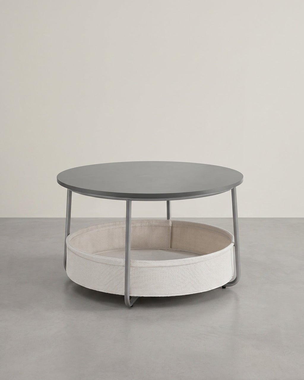 Ronde Salontafel 75 cm met Opbergmand – Stoffen Mand 59 L – Modern met Stalen Poten – voor Woonkamer