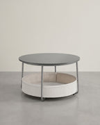 Ronde Salontafel 75 cm met Opbergmand – Stoffen Mand 59 L – Modern met Stalen Poten – voor Woonkamer
