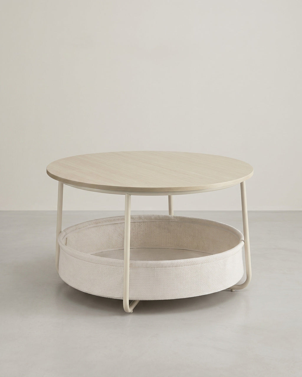 Ronde Salontafel 75 cm met Opbergmand – Stoffen Mand 59 L – Modern met Stalen Poten – voor Woonkamer