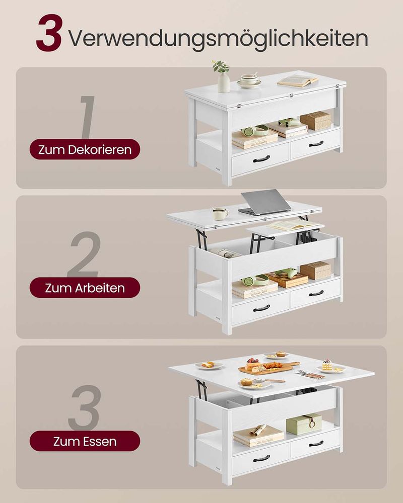 Salontafel Met Opklapbaar Blad en Verborgen Opbergruimte – Multifunctioneel, Verstelbaar en Modern Ontwerp – 100 cm Breed
