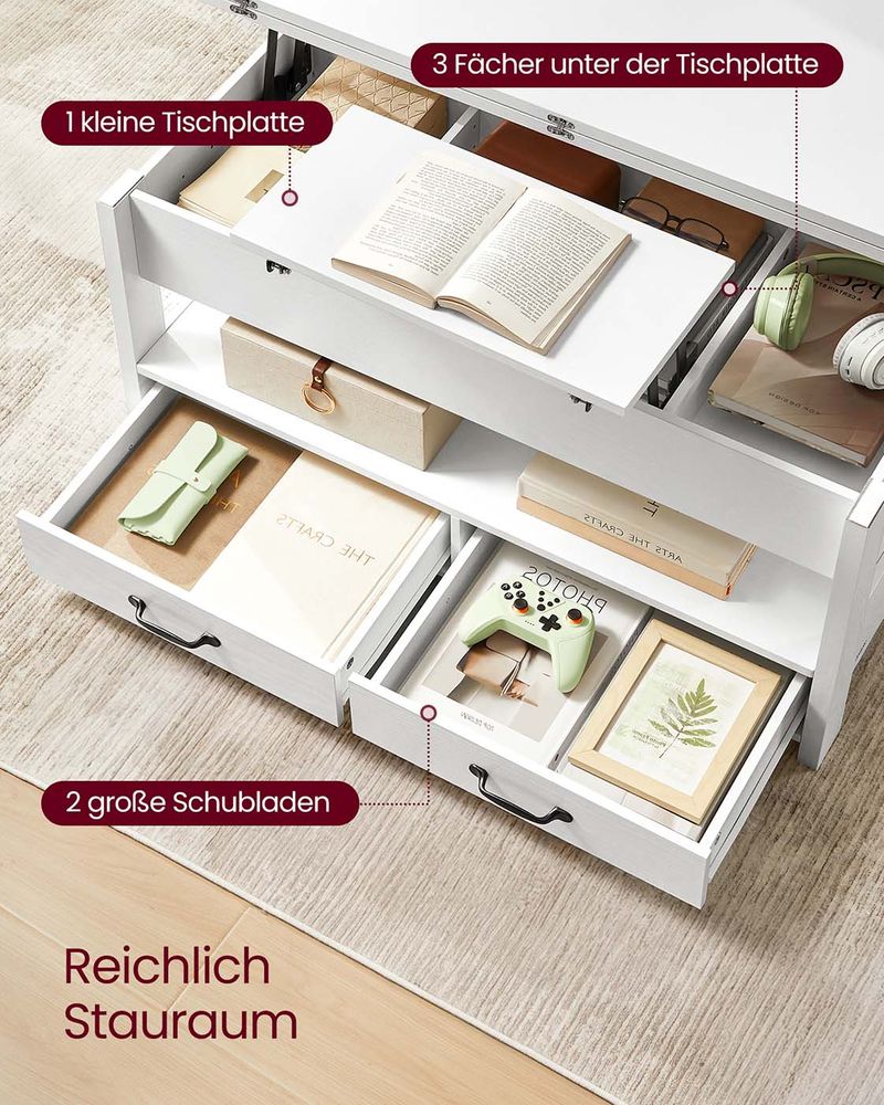 Salontafel Met Opklapbaar Blad en Verborgen Opbergruimte – Multifunctioneel, Verstelbaar en Modern Ontwerp – 100 cm Breed