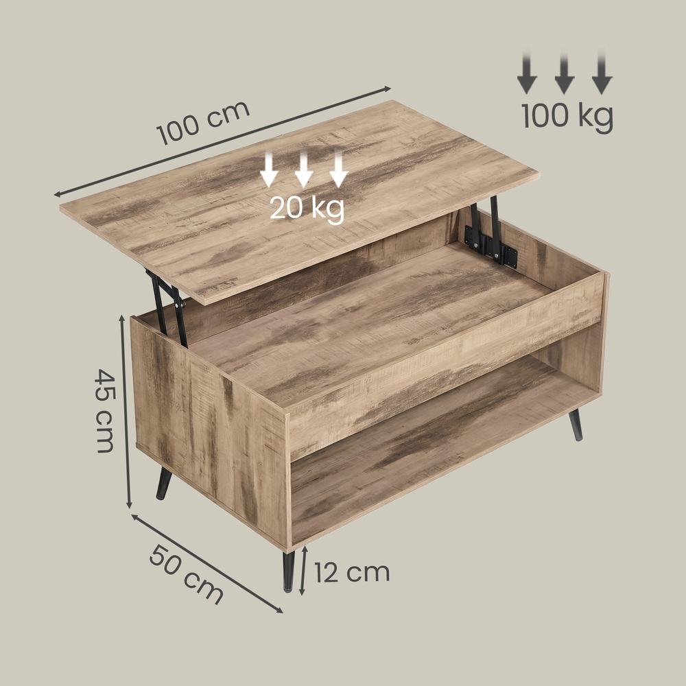 Salontafel In Hoogte Verstelbaar - Met Verborgen Vak En Opklapbaar Blad - Voor Woonkamer