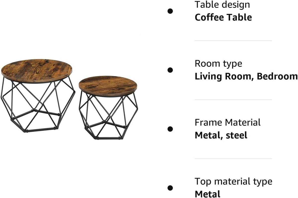 Set van 2 Salontafels – Industrieel Design – Rond – Metaal & Houtlook
