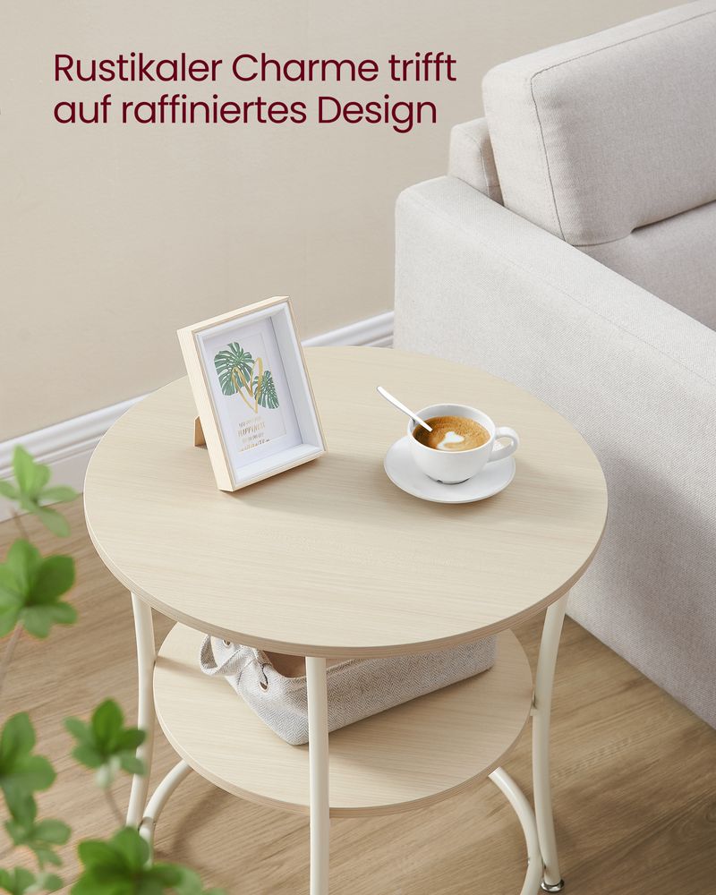 Ronde Bijzettafel Walnootbruin-Zwart – 2 Niveaus – Verstelbare Poten – 55 cm Diameter
