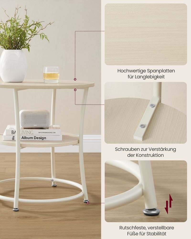 Ronde Bijzettafel Walnootbruin-Zwart – 2 Niveaus – Verstelbare Poten – 55 cm Diameter