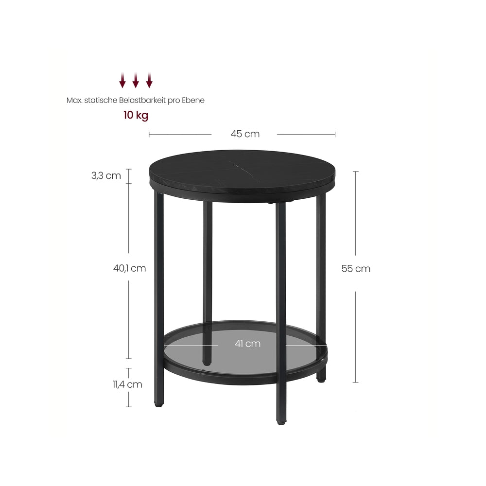Bijzettafel - Marmer-Look - 2 Niveaus - Met Zwart Onderstel