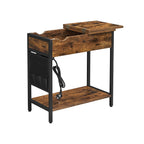Bijzettafel met Stopcontacten en USB – Industrieel Design – 60 x 31,5 x 60 cm – Opbergvak & Stoffen Tas