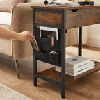 Bijzettafel met Stopcontacten en USB – Industrieel Design – 60 x 31,5 x 60 cm – Opbergvak & Stoffen Tas