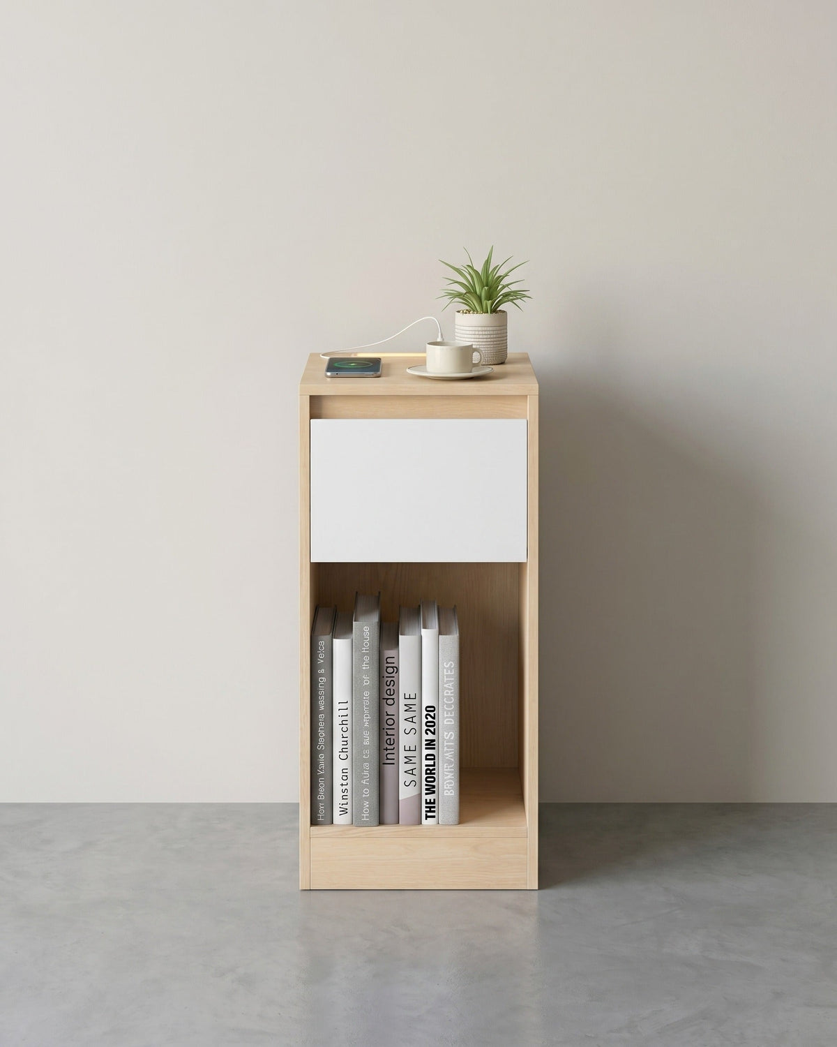 Nachtkastje met LED-Verlichting, USB-A & USB-C – Compact en Functioneel