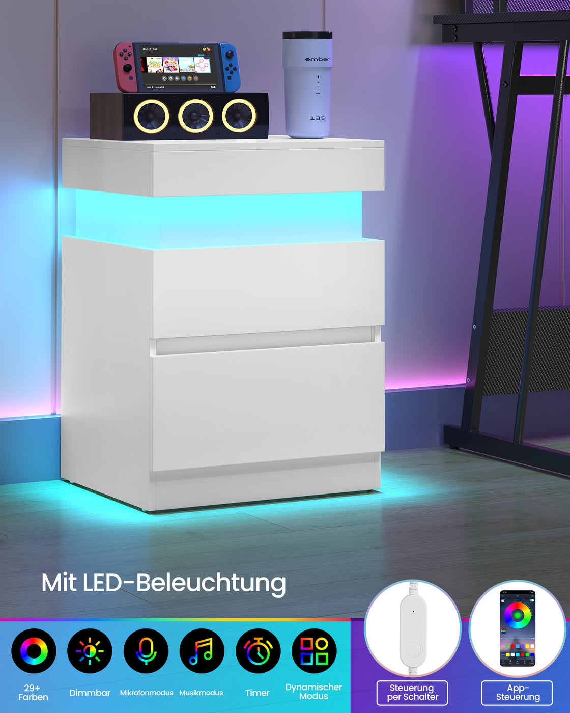 Nachtkastje - Kailyn Collectie - Stopcontact - LED Verlichting