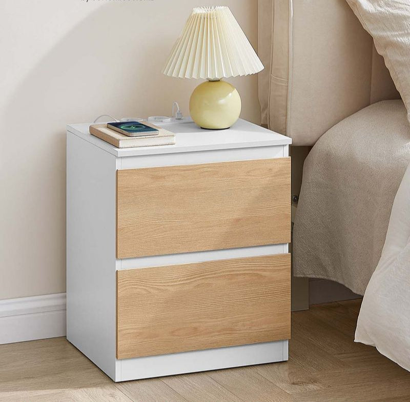 Nachtkastje met Stopcontact & USB – 2 Lades – Wit – Bijzettafel met Oplaadstation – Los of Set van 2