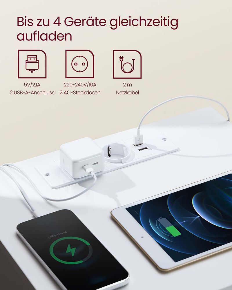 Nachtkastje met Stopcontact & USB – 2 Lades – Wit – Bijzettafel met Oplaadstation – Los of Set van 2