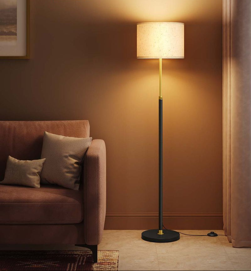 Staande Lamp met Stoffen Lampenkap – Verstelbare Hoogte – Inclusief LED-lamp – Goud-Zwart