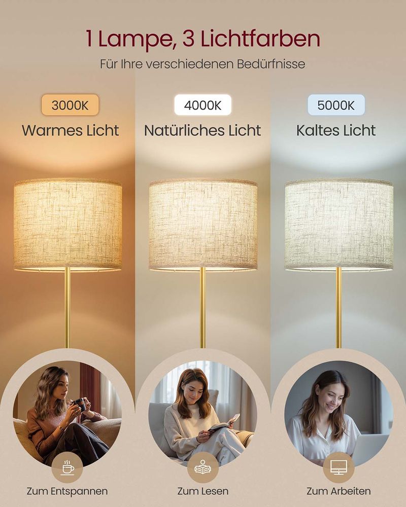 Staande Lamp met Stoffen Lampenkap – Verstelbare Hoogte – Inclusief LED-lamp – Goud-Zwart