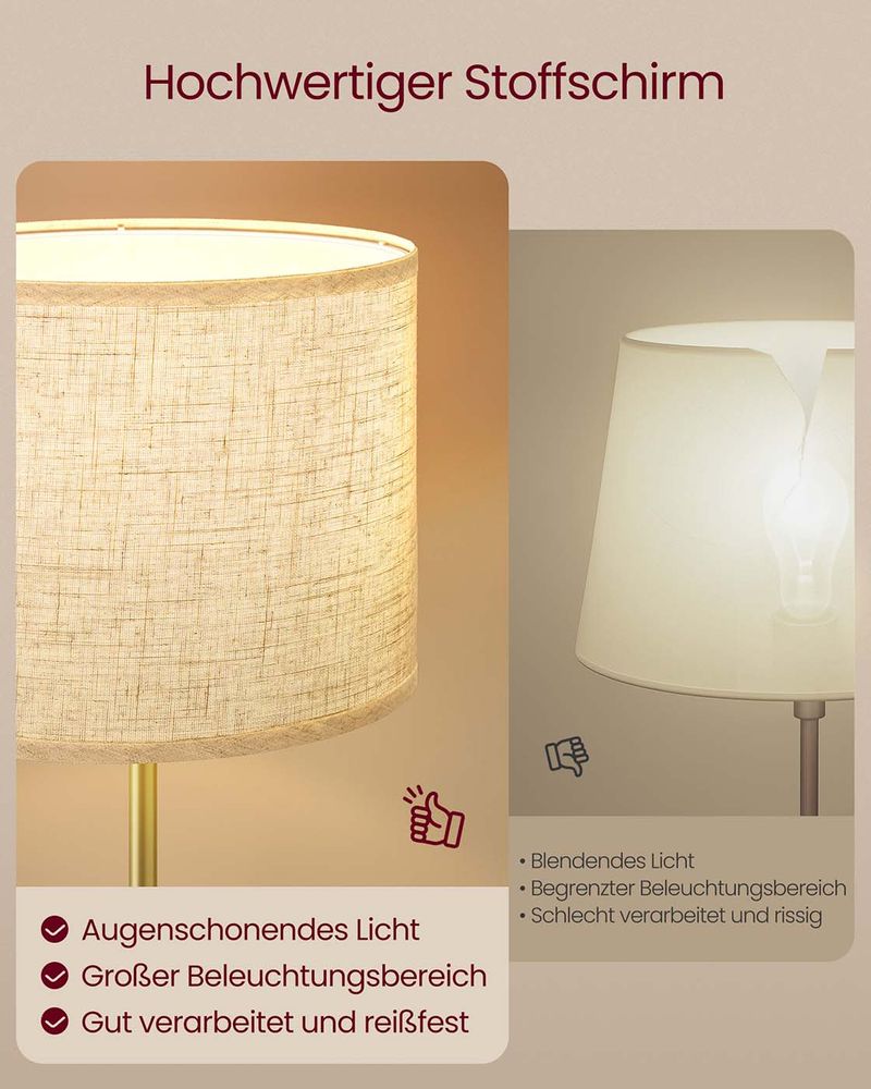 Staande Lamp met Stoffen Lampenkap – Verstelbare Hoogte – Inclusief LED-lamp – Goud-Zwart