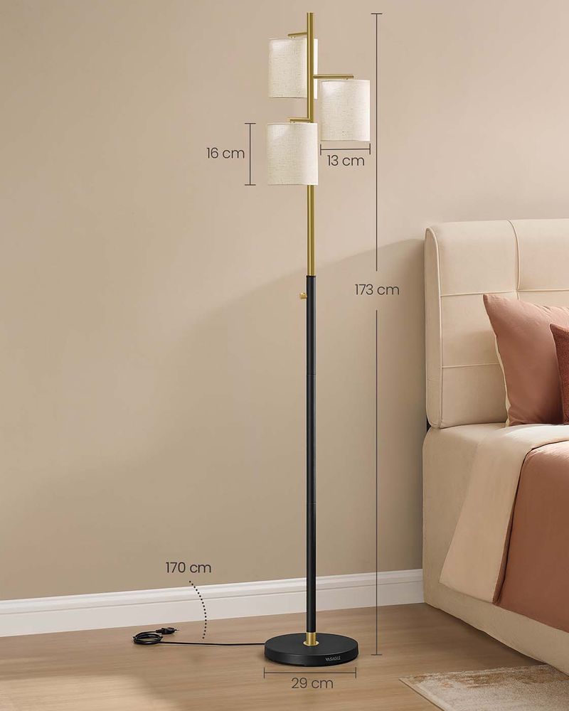 Dimbare Staande Lamp met Stoffen Lampenkap – Inclusief LED-Lampen – Goud-Zwart