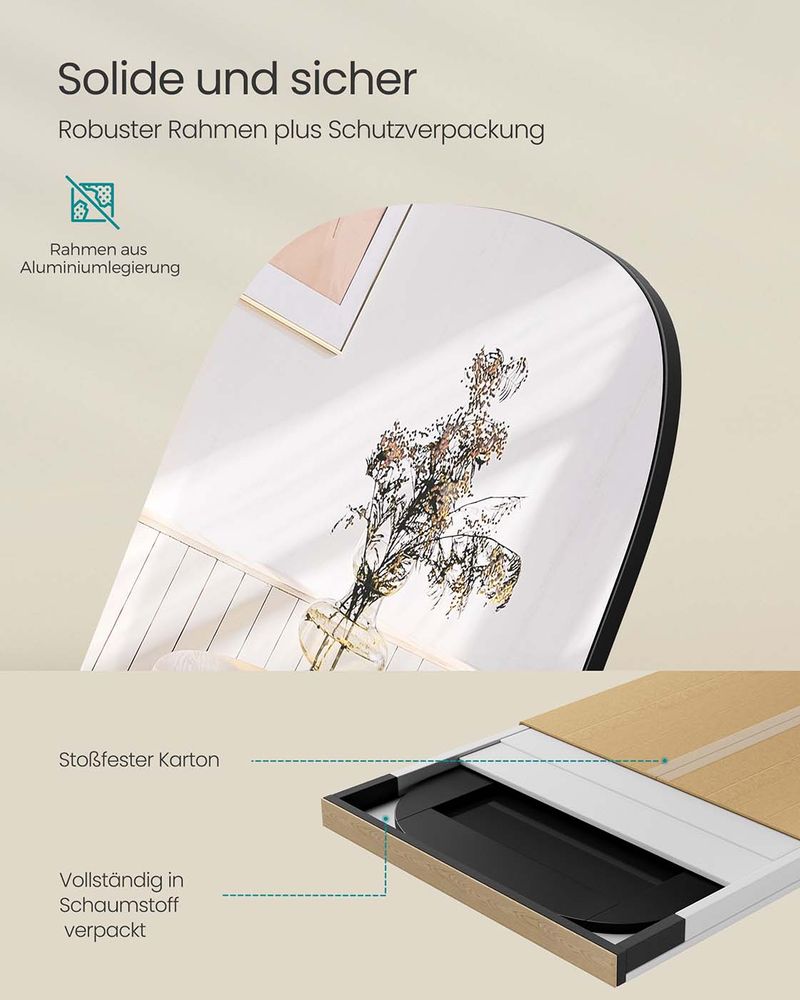 Staande Spiegel 160 x 50 cm – Gehard Glas met Aluminium Frame – Breukvast & Elegant