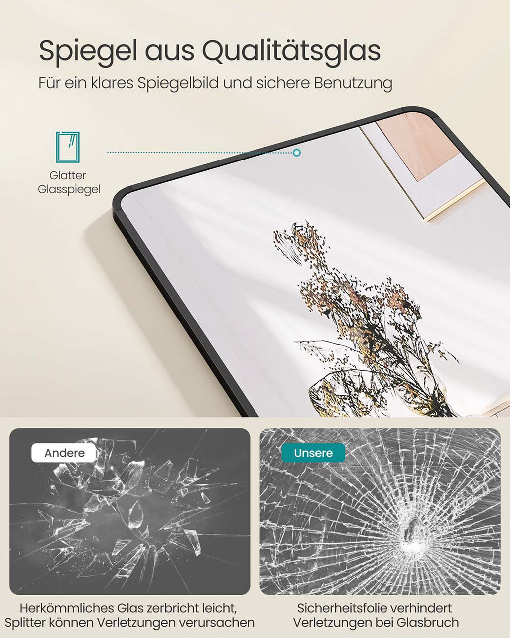 Staande Spiegel – Rechthoekig – Gehard Glas – Aluminiumlegering
