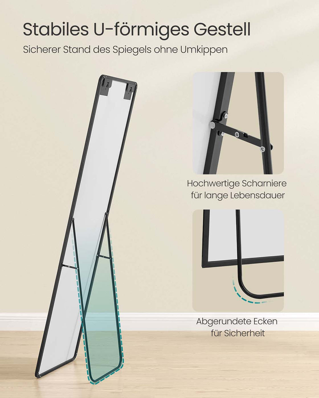 Staande Spiegel – Rechthoekig – Gehard Glas – Aluminiumlegering