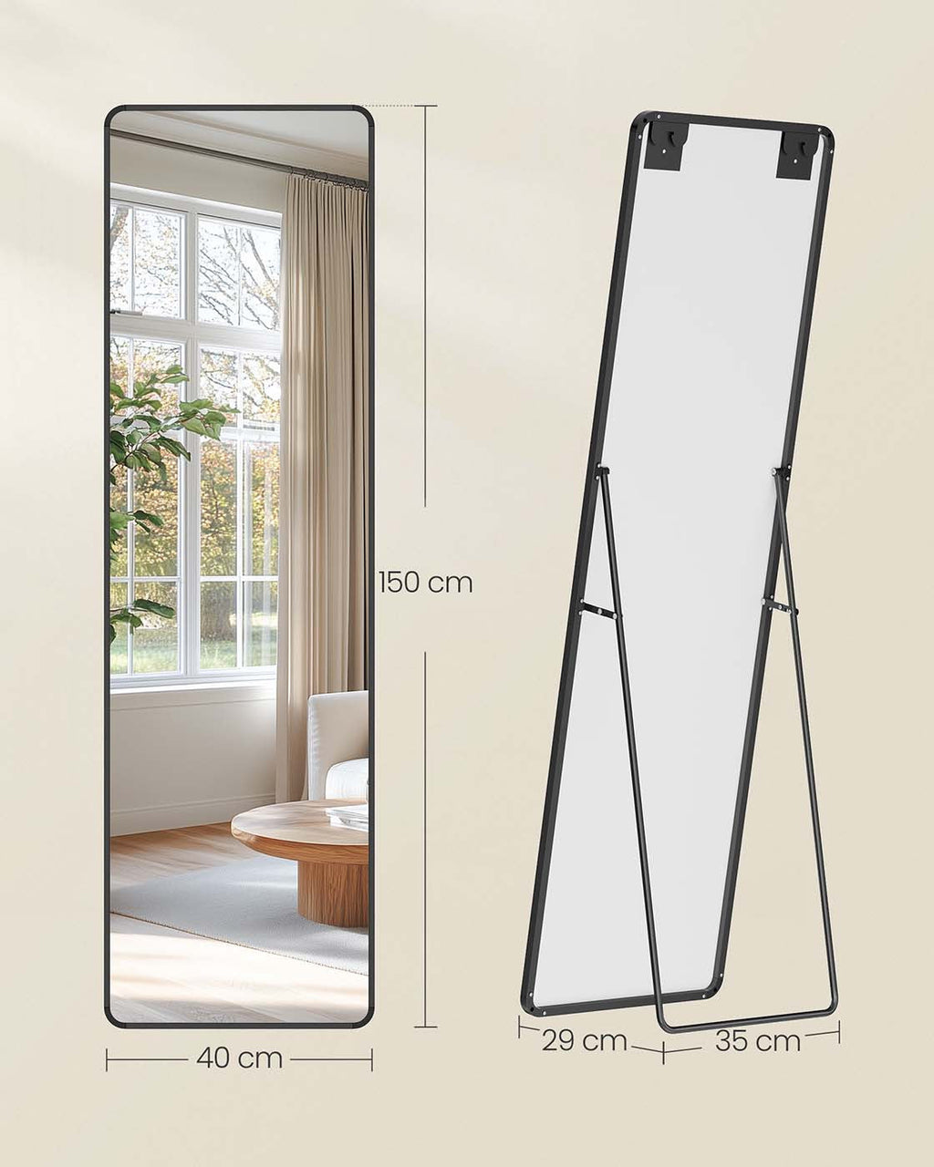 Staande Spiegel – Rechthoekig – Gehard Glas – Aluminiumlegering