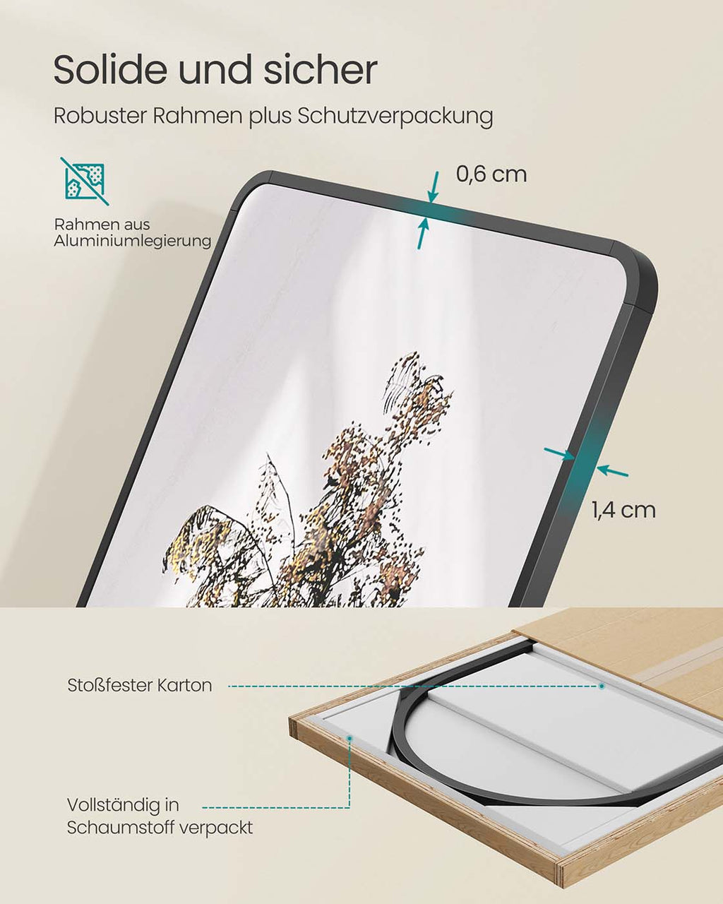 Staande Spiegel – Rechthoekig – Gehard Glas – Aluminiumlegering