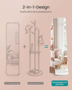 Staande Spiegel Met Opbergruimte – 360° Draaibaar – Met 4 Planken En 4 Haken – Full-Body Spiegel – MDF En Veiligheidsglas