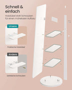 Staande Spiegel Met Opbergruimte – 360° Draaibaar – Met 4 Planken En 4 Haken – Full-Body Spiegel – MDF En Veiligheidsglas
