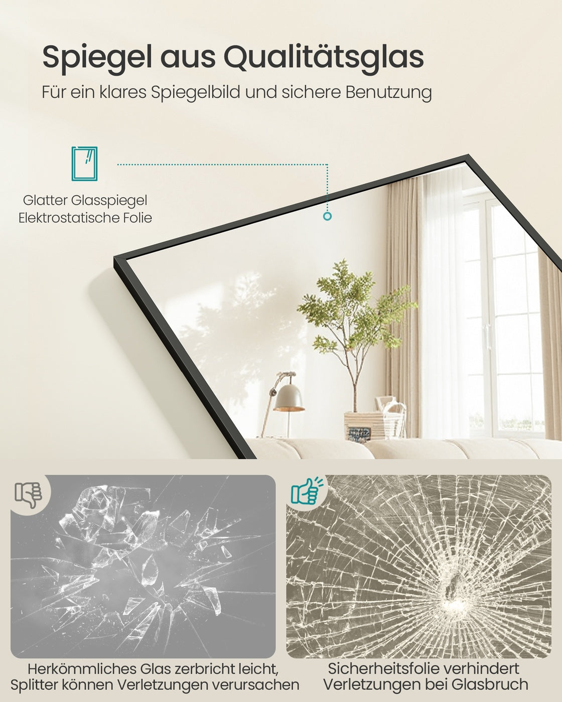 Passpiegel - Rechthoekig - Zwart Frame - Vloermodel