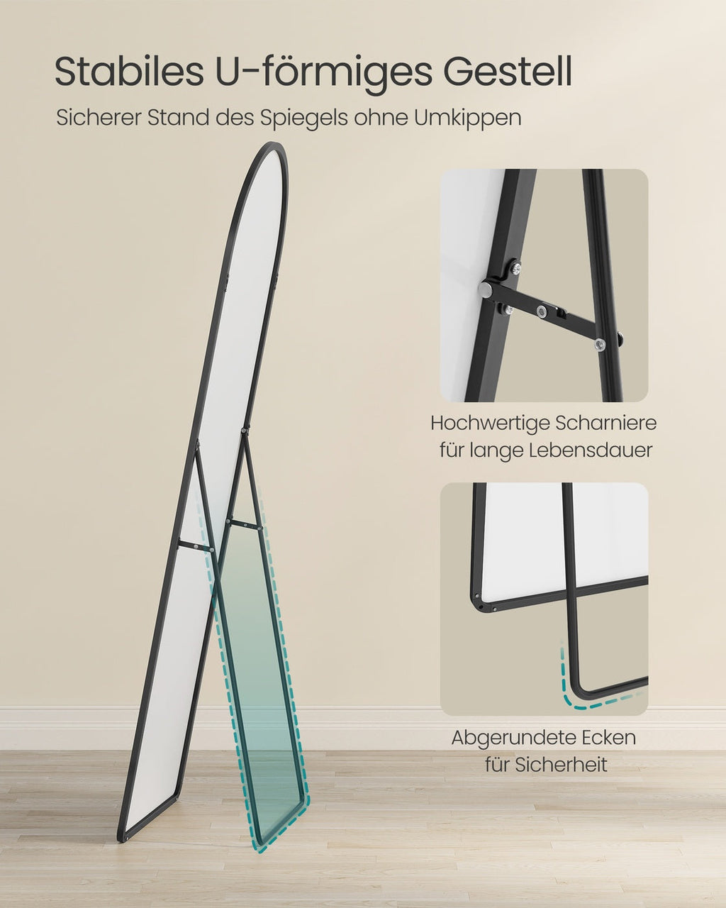 Passpiegel - 160 x 50 cm - Gewelfde Rand Van Hardglas - Vloermodel