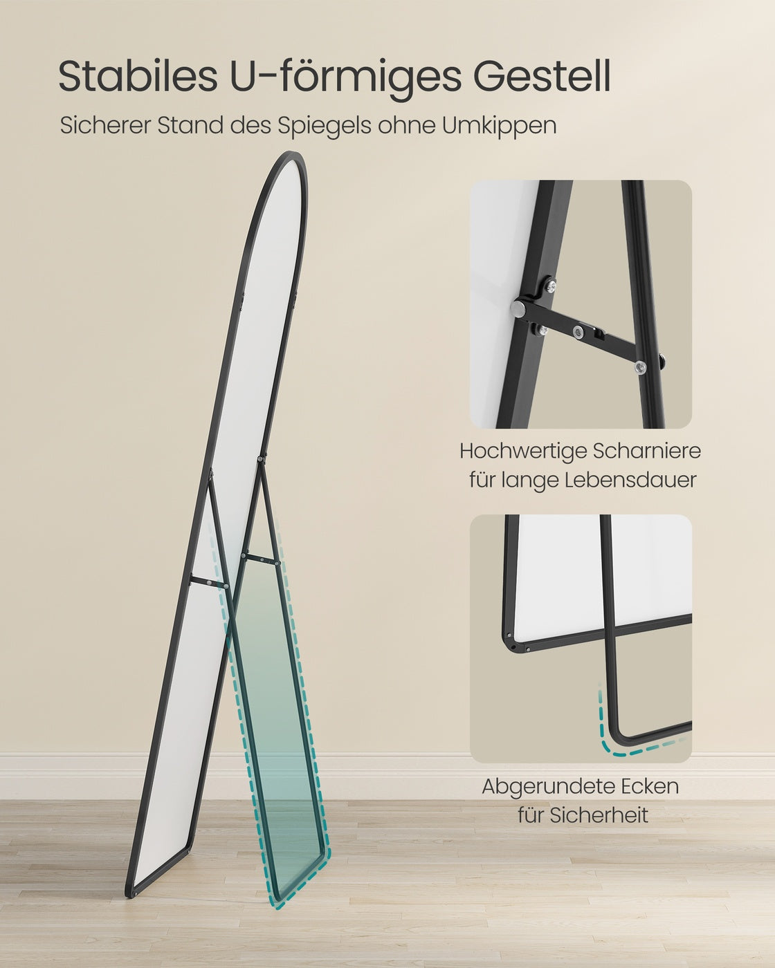 Passpiegel - 160 x 50 cm - Gewelfde Rand Van Hardglas - Vloermodel