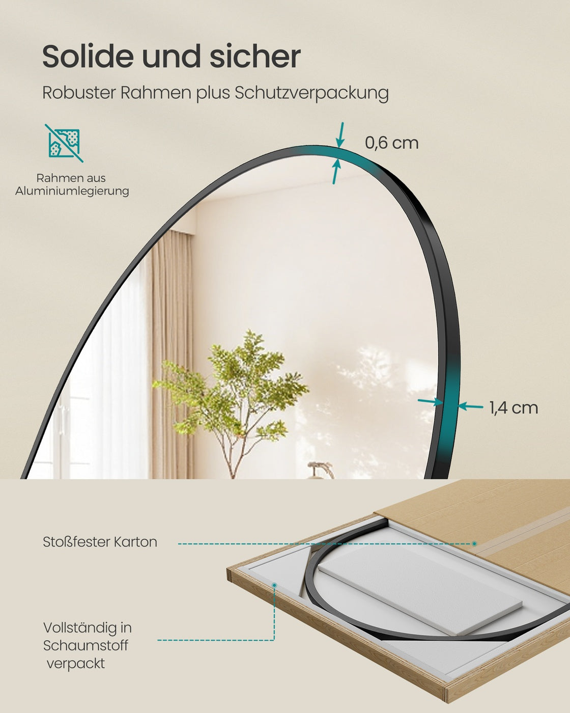 Passpiegel - 160 x 50 cm - Gewelfde Rand Van Hardglas - Vloermodel