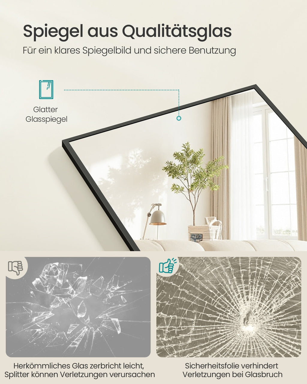 Passpiegel Staand 150 x 40 cm - Rechthoekig Met Aluminium Frame - Voor Slaapkamer