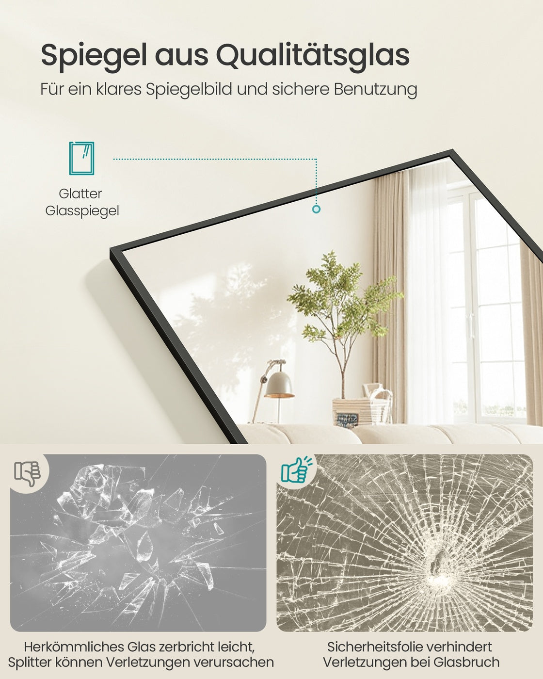 Passpiegel Staand 150 x 40 cm - Rechthoekig Met Aluminium Frame - Voor Slaapkamer