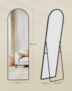 Passpiegel Staand 160 x 50 cm - Gewelfde Spiegel Met Aluminium Frame - Voor Slaapkamer