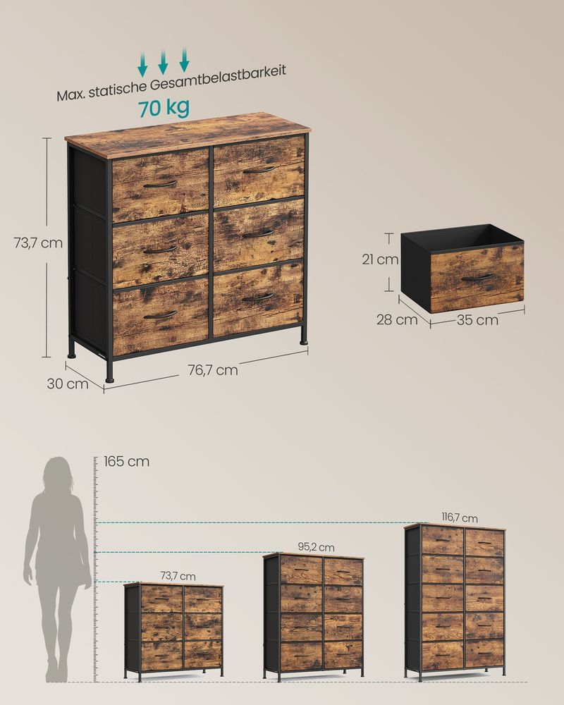 Commode met 6 Laden – Industrieel Design – Stalen Frame – Veel Opbergruimte – 73 cm Hoog