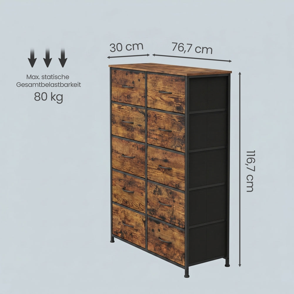 Dressoir Met 10 Stoffen Lades - Stalen Frame - Voor Slaapkamer Of Hal