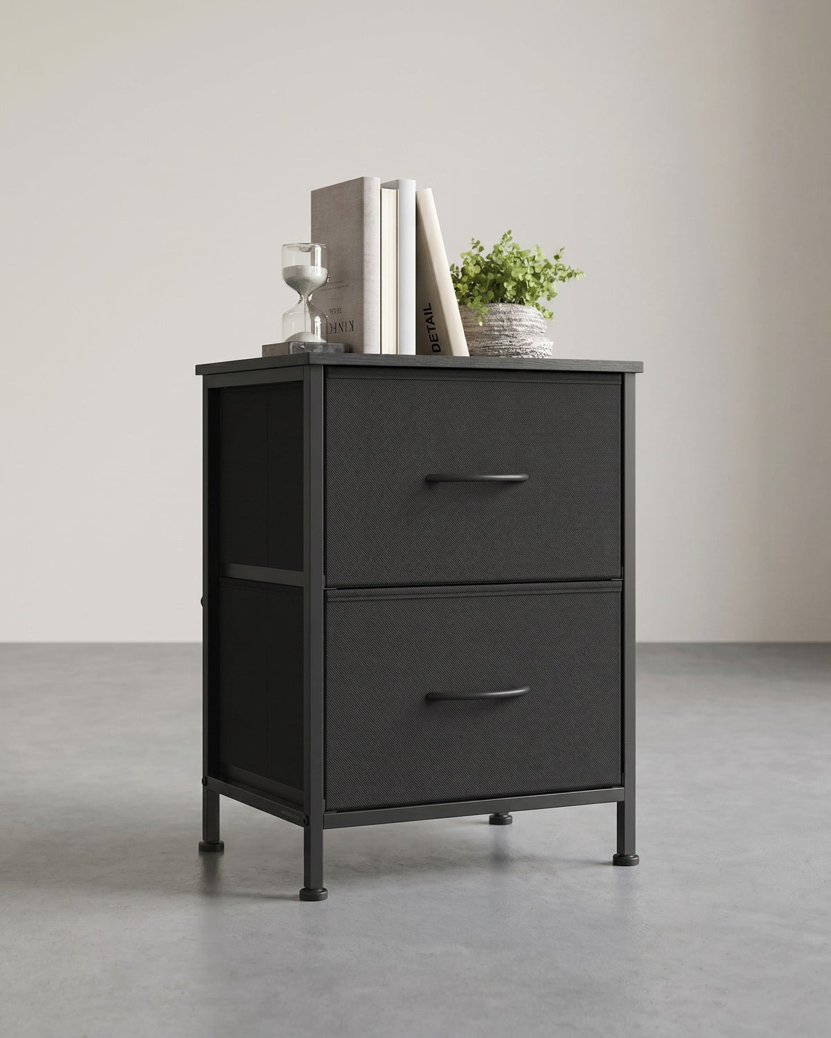 Bedkast – Commode met 4 stoffen lades – MDF en staal – 30 x 39,6 x 52,2 cm