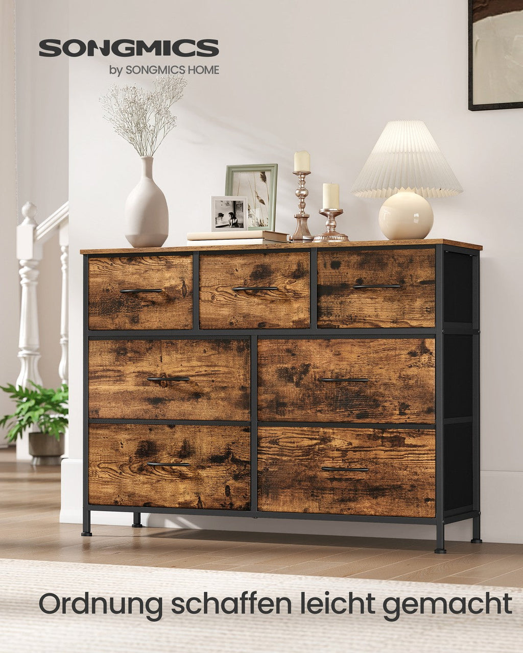 Grote Dressoir Met 7 Stoffen Lades - Stalen Frame - Voor Slaapkamer Of Woonkamer