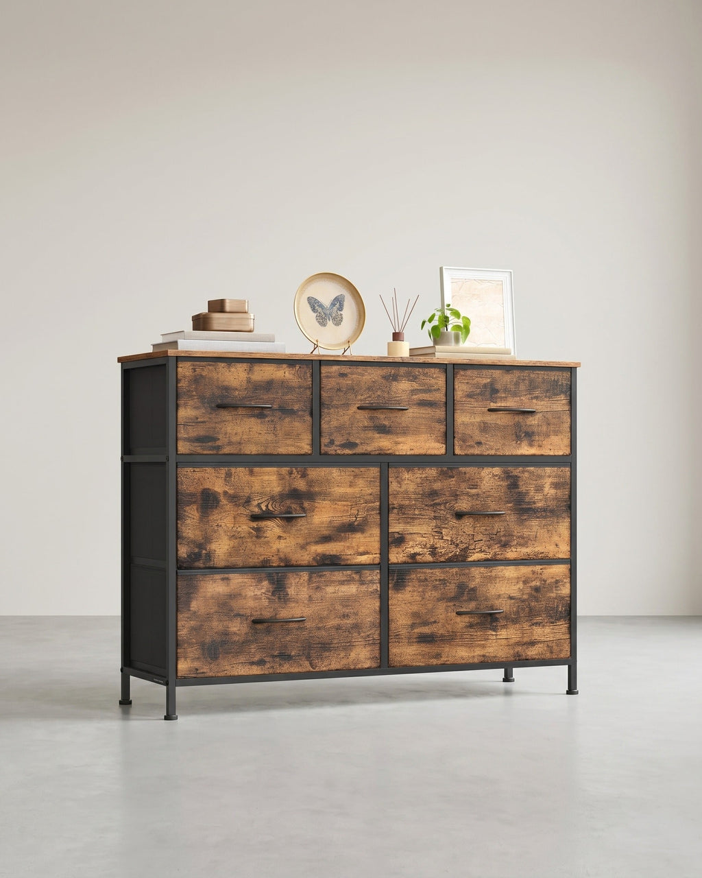 Grote Dressoir Met 7 Stoffen Lades - Stalen Frame - Voor Slaapkamer Of Woonkamer