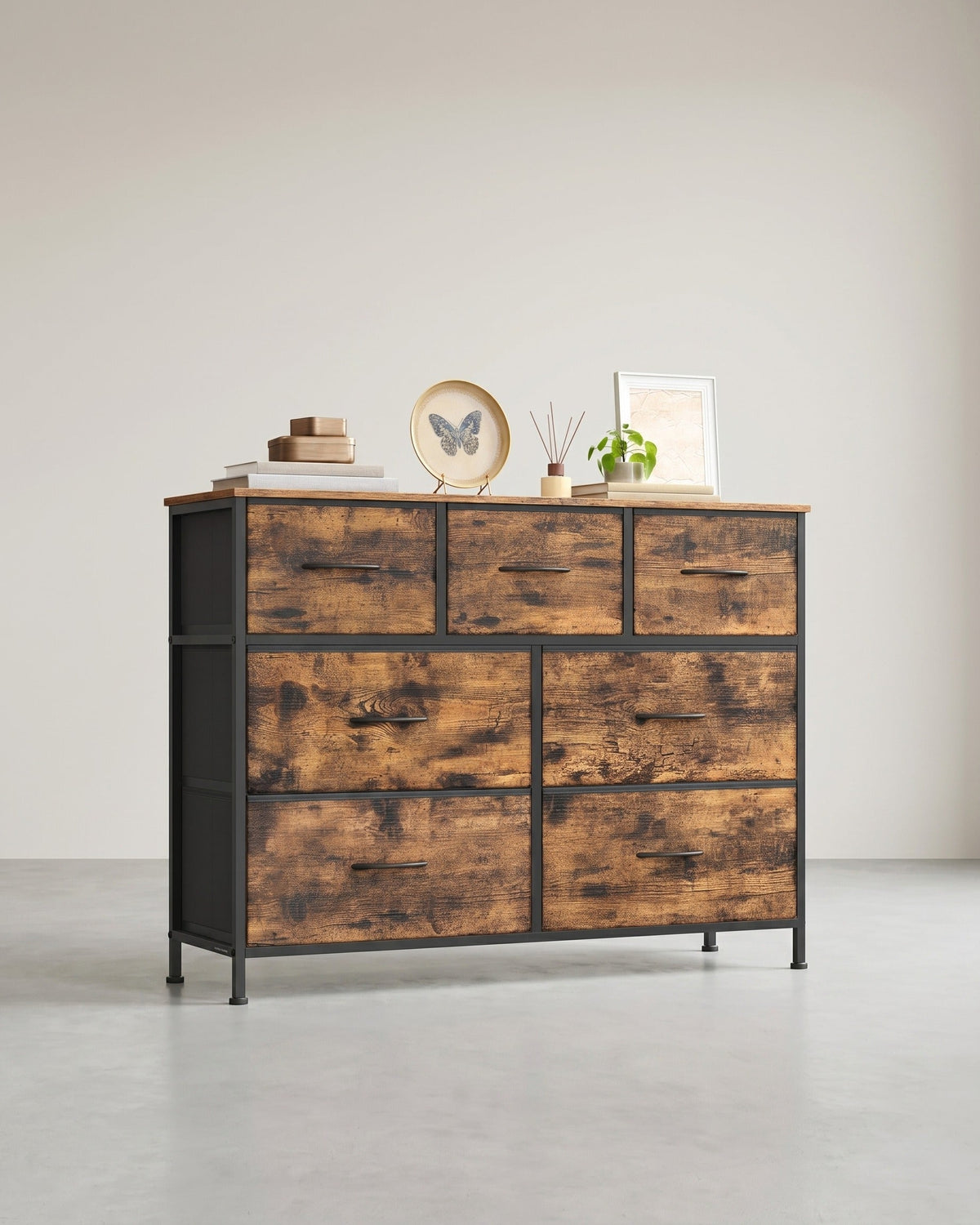 Grote Dressoir Met 7 Stoffen Lades - Stalen Frame - Voor Slaapkamer Of Woonkamer