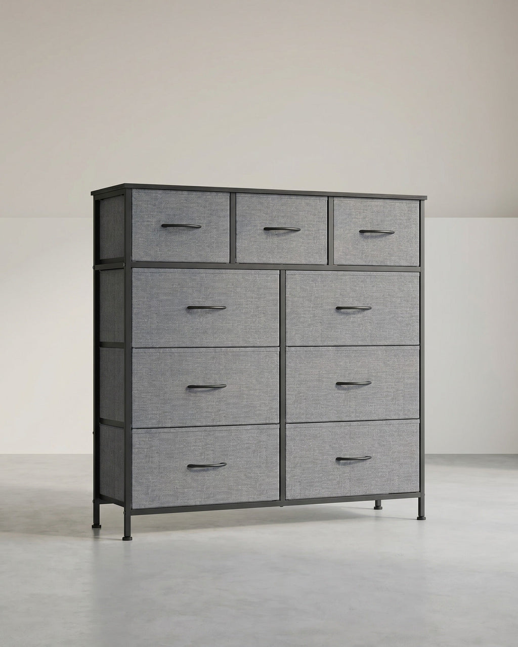 XL Dressoir Met 9 Stoffen Lades - Stalen Frame - Voor Slaapkamer Of Hal