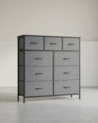 XL Dressoir Met 9 Stoffen Lades - Stalen Frame - Voor Slaapkamer Of Hal