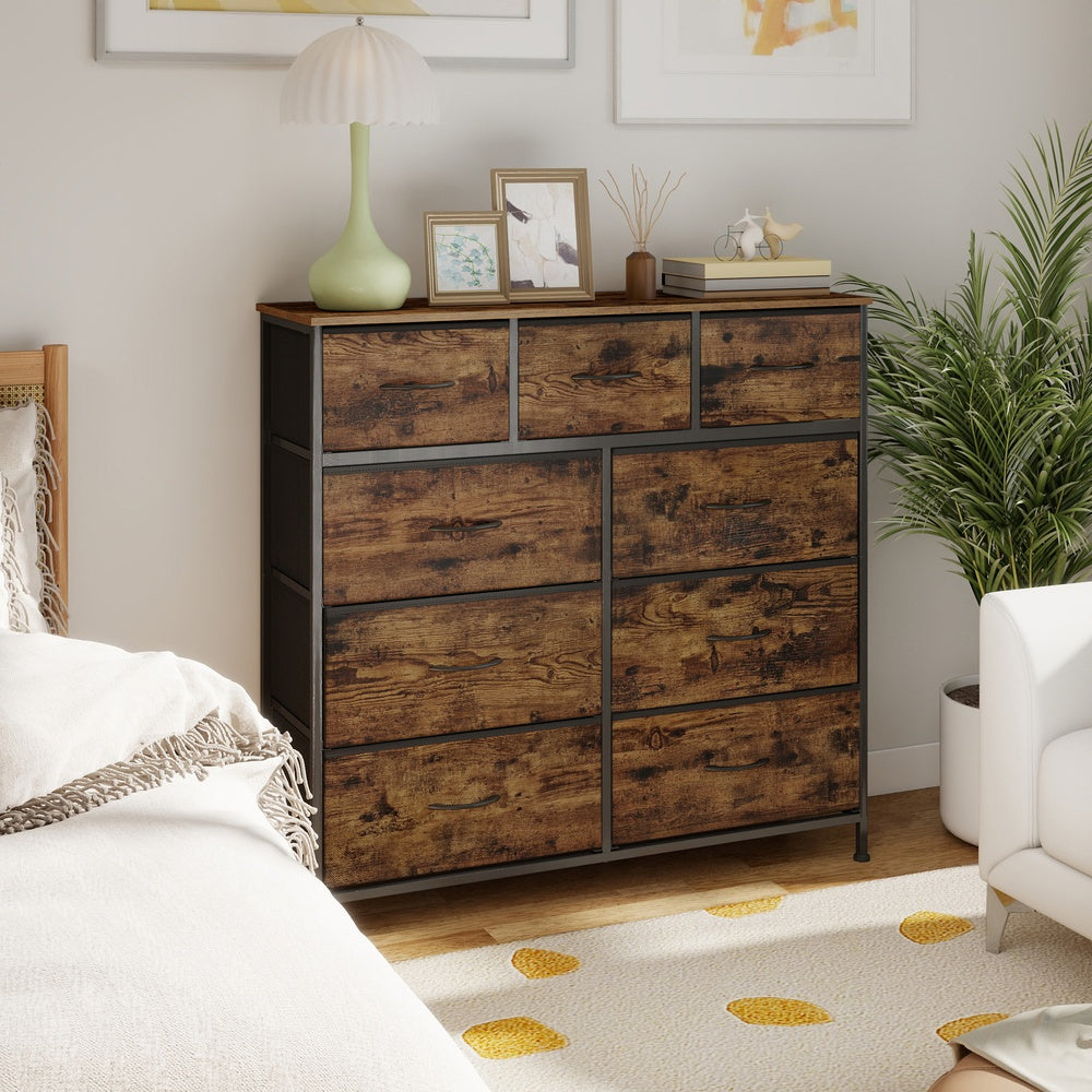Dressoir Met 9 Stoffen Lades - Stalen Frame - Voor Slaapkamer Of Hal