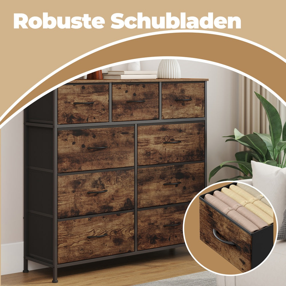 Dressoir Met 9 Stoffen Lades - Stalen Frame - Voor Slaapkamer Of Hal